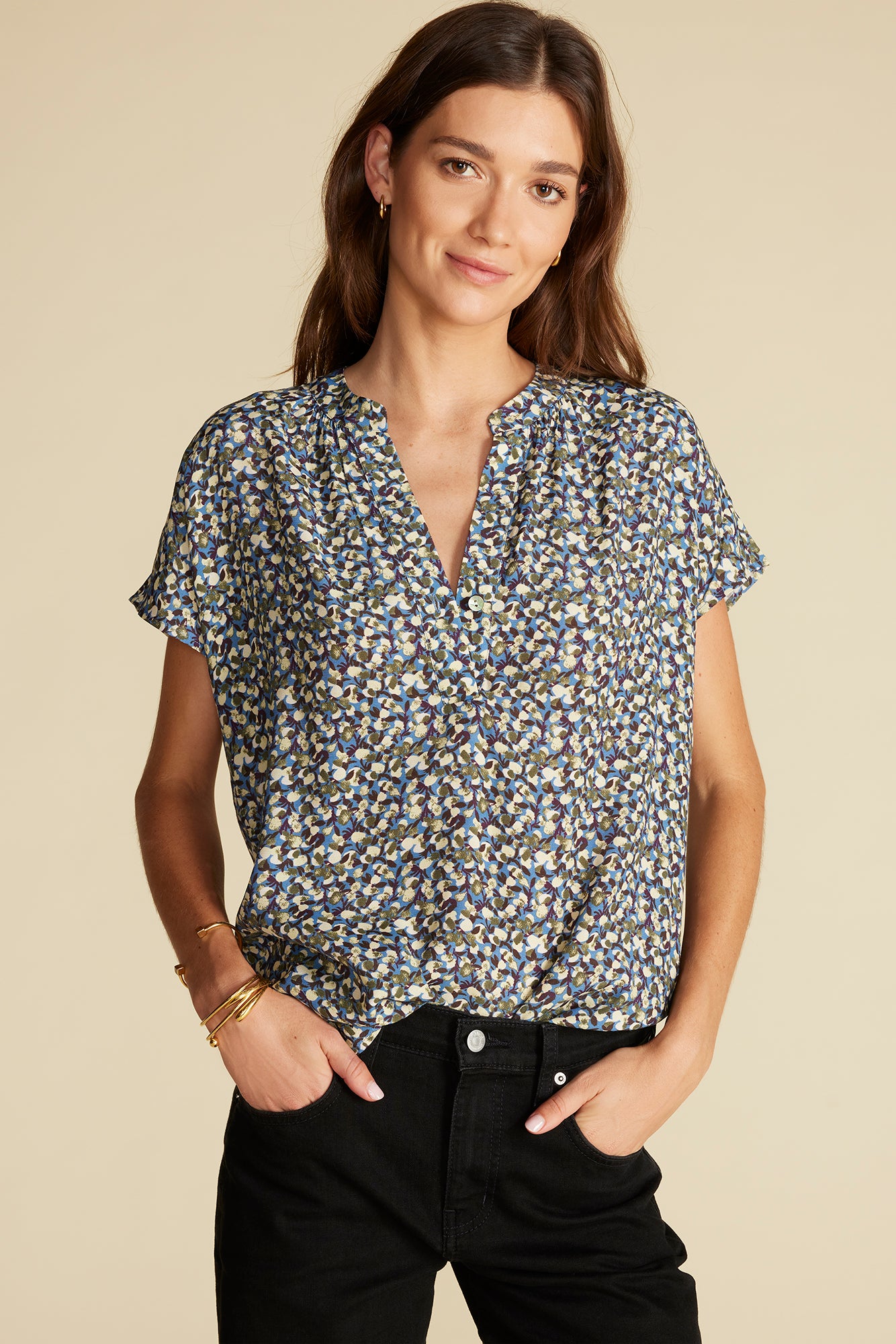 Amour Vert Blouse Silk Floral store Birds of Paradise