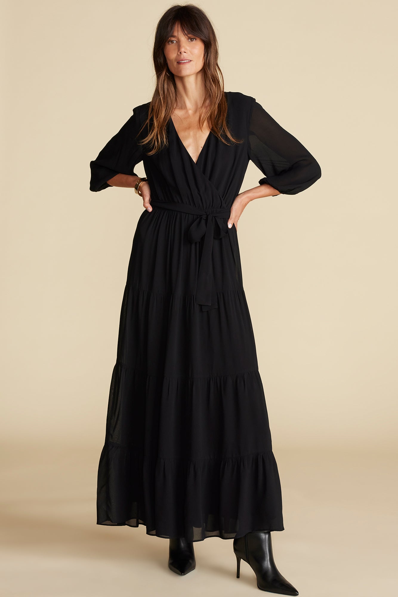 Amora Wrap Dress / Silk Maxi Dress offers / Black Slip Long Dress