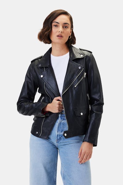 DEADWOOD + NET SUSTAIN Joan leather biker jacket