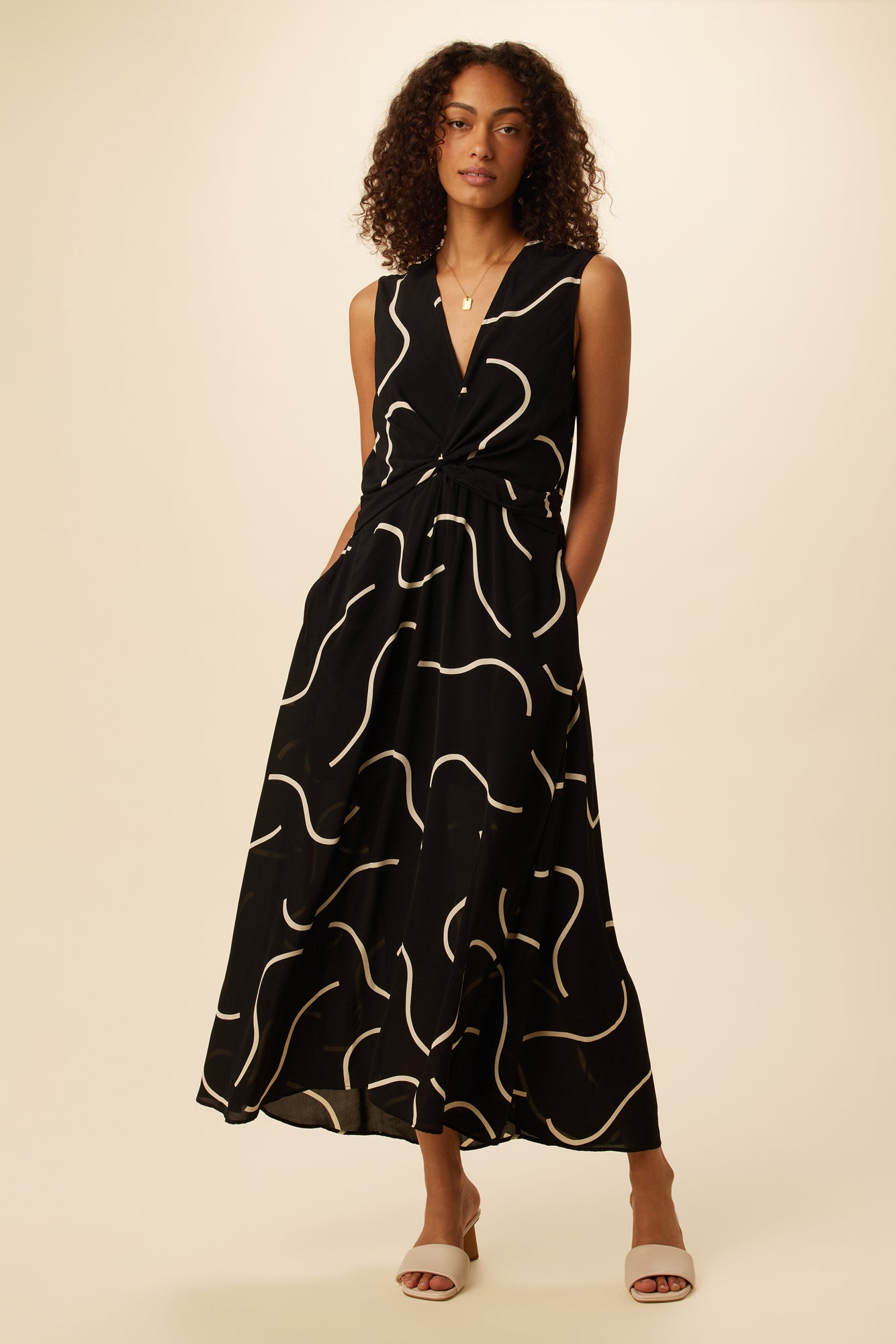 Olive Viscose Crepe Dress - Waves 